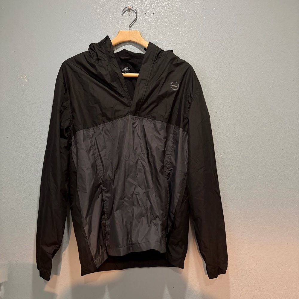 O'Neill Men's Hooded Windbreaker Jacket Size Large black/gray.